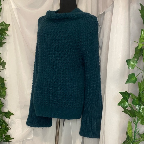 Maeve Anthropologie Deep Teal Cowl Neck Sweater with Wide Sleeves - Picture 2 of 5